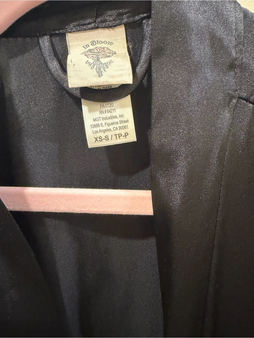 In Bloom by jonquil Black Satin Tie-Front robe with Lace Trim